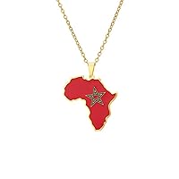 Morocco Map and Flag Pendant Necklace - Dripping Oil Flag Tribal Style Unisex Clavicle Chain Ethnic Patriotic Charm
