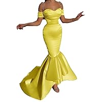 Off Shoulder Mermaid Prom Dresses 2024 Long Beads Straps Sweetheart Satin High Low Pleated Tight Formal Evening Party Gowns