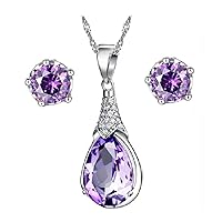 Elegant Purple Crystal Wedding Engagement Jewelry Set for Bridal Women Anniversary Birthday Charm Anniversary Necklace and Studs Earrings Jewelry Set for Women Girls WHT37
