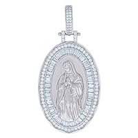 925 Sterling Silver Mens Baguette Round CZ Cubic Zirconia Simulated Diamond Guadalupe Religious Charm Pendant Necklace Jewelry for Men