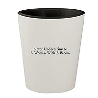 Never Underestimate A Woman With A Broom - White Outer & Black Inner Ceramic 1.5oz Shot Glass