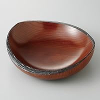 Black Oval Pot, 8.3 x 8.0 x 2.4 inches (21 x 20.4 x 6.2 cm), 12.0 oz (340 g), Wooden Plate, Restaurant, Ryokan, Japanese Tableware, Restaurant, Commercial Use