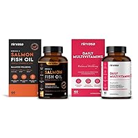 Nirvasa Omega-3 Salmon Fish Oil Triple Strength Softgels & Daily Multivitamin Tablets Combo | for Men & Women | Elevates Immunity, Energy & General Wellbeing | 60 Softgels + 60 Tablets