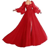 Wchecalino Women's Puffy Sleeve Prom Dresses Long Sweetheart Tulle Princess Wedding Formal Evening Ball Gown