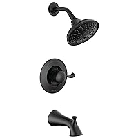 Delta Faucet Esato 14 Series Single-Handle Tub and Shower Trim Kit, Black Shower Faucet with 5-Spray H2Okinetic Black Shower Head, Matte Black 144897-BL (Valve Included)