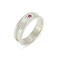 18k White Gold Natural Ruby Mens Band Ring - Sizes 6 to 12 Available