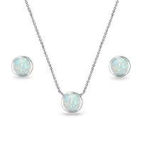 Jewelry Sets for Women, Necklace and Earring Sets for Women, Birthstone Jewelry, Genuine or Synthetic Gems, 5mm Round Bezel, Pendant Necklace, Short Necklace, Stud Earrings, Sterling Silver Jewelry