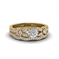 Choose Your Gemstone Flower Pave Diamond CZ Wedding Ring Set Yellow Gold Plated Round Shape Wedding Ring Sets Everyday Jewelry Wedding Jewelry Handmade Gifts for Wife US Size 4 to 12