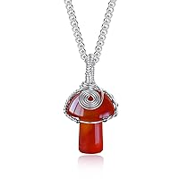 Tsnamer Mushroom Crystal Necklace Wire Wrapped Crystal Mushroom Pendant Necklace for Women Jewelry Gifts