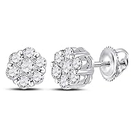 The Diamond Deal Sterling Silver Womens Round Diamond Heart Earrings 1/20 Cttw