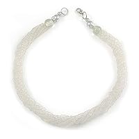 Avalaya Multistrand Twisted White Frosted Glass Bead Necklace - 40cm L