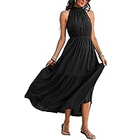 Feiersi Women’s Casual Sleeveless Long Maxi Dress Flowy Loose Ruffle Sundress