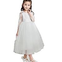 julang 2-14T Big Little Girl Silver Gray Bud Silk Long Sleev Flower Girl Dresses