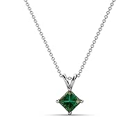 Princess Cut Lab Created Alexandrite 3/4 ct Double Bail Women Solitaire Pendant Necklace. Included 16 Inches 14K Gold Chain