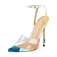 FSJ Women Clear Peep Toe Cross PVC Band Stiletto High Heel Ankle Strap Slingback Party Dress Sandal Shoes Size 4-15 US