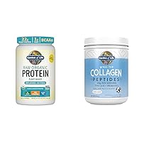 Organic Vegan Unflavored Protein Powder 22g Complete Plant Based Raw Protein & BCAAs Plus Probiotics & Digestive Enzymes for Easy Digestion & Grass Fed Collagen Peptides Powder