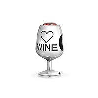 Foodie Goblet Stem Glass Sommelier Vineyard Red Wine Celebration Toast Bead Charm For Women .925 Sterling Silver Fits European Bracelet