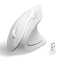 PERIMICE-713W Wireless Ergonomic Vertical Mouse - 2.4G Spec with USB Receiver - On/Off Switch - 6 Buttons Right Handed Design - White