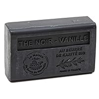 Maison du Savon de Marseille - French Soap made with Organic Shea Butter - Black Tea Vanilla Fragrance - 125 Gram Bar