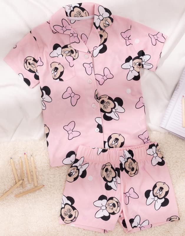 Disney Minnie Mouse Pyjamas Girls Toddlers Pink Bow T-Shirt Shorts Pjs