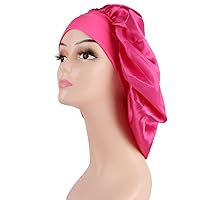 2 Pcs EXTRA LARGE SIZE Women Satin Bonnet Sleep Cap silk feeling Shower Cap Hair Scarf Wrap (Black Burgundy Hot Pink) (Hot Pink)