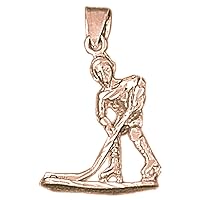 Solid 14K Rose Gold 3D Hockey Player Pendant - 27 mm
