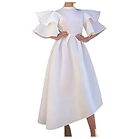 Womens Prom Dress 2024 Plus Size Layer Ruffle Sleeve Asymmetrical Long Dress Elegant Mock Neck A-Line Party Dresses