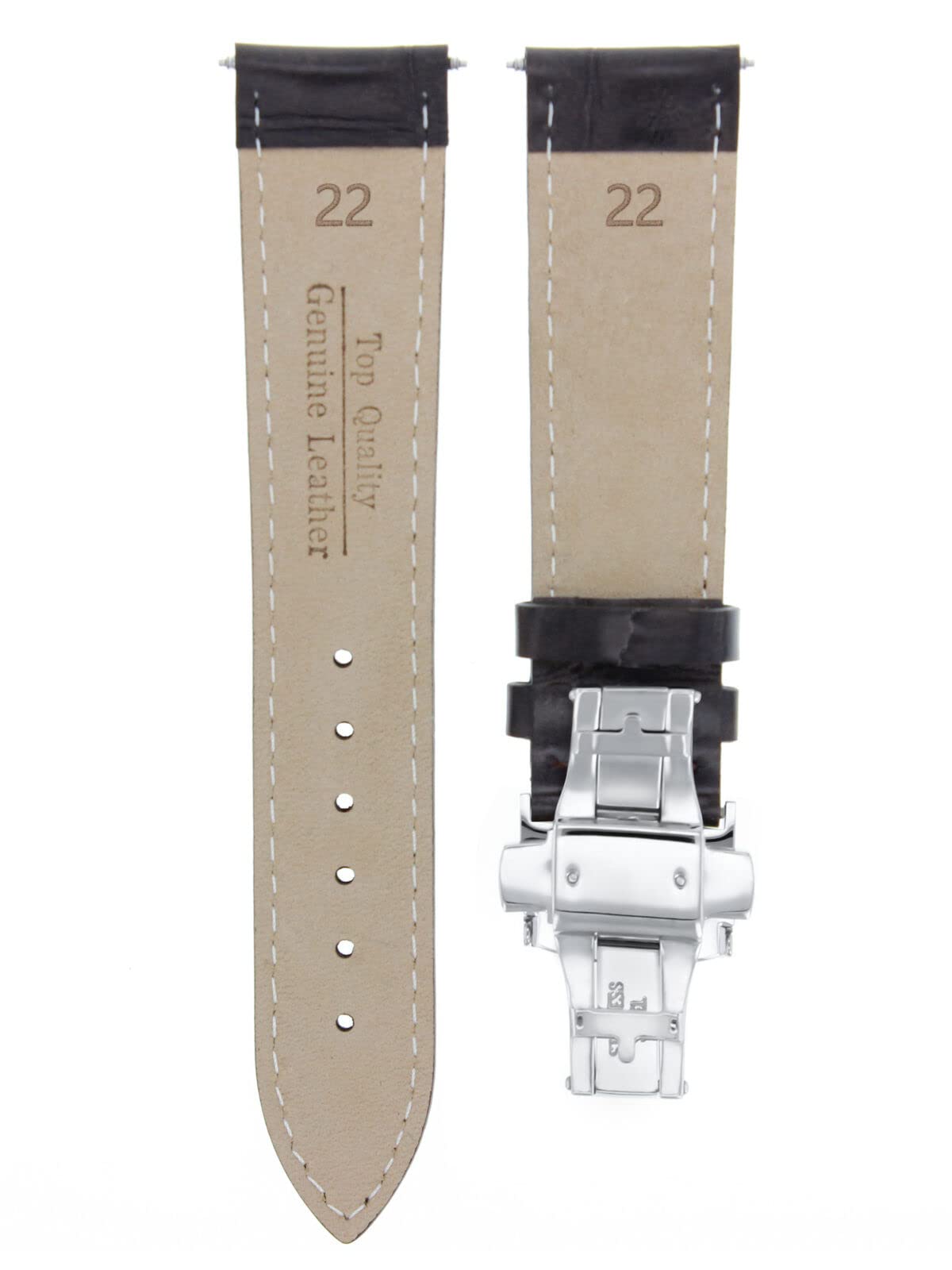 Ewatchparts 22MM LEATHER BAND STRAP COMPATIBLE WITH BAUME MERCIER CAPELAND DEPLOYMENT CLASP DARK BROWN