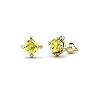 Lab Created Yellow Sapphire and Diamond Womens Stud Earrings 1.23 ctw in 14K Gold