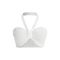 Floerns Women's Plus Size Sleeveless Ruched Bust Rib Knit Micro Cropped Halter Tops
