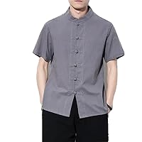 Summer Male Chinese Style Button Retro Short-Sleeved Shirt Men Cotton Dynasty Clothing Traditional top