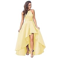 Women’s A-line Satin High-Low Prom Dresses, Spaghetti Formal Evening Gowns Wedding Bridesmaid Dress