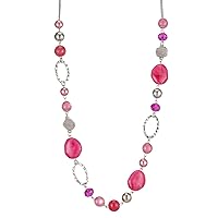 Beaded Long Necklace for Women Silver Sweater Chain Necklace with Crystal Resin Beads, Fashion Jewelry for Girls (52-Hot Pink)