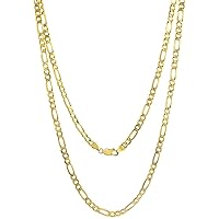 Solid Yellow 10K Gold 3mm Figaro Chain Necklaces & Bracelets for Men and Women Concave High Polished 18-28 inch