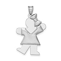 14k White Gold Puffed Girl with Bow on RightCustomize Personalize Engravable Charm Pendant Jewelry Gifts For Women or Men (Length 1.17