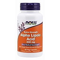NOW Supplements, Alpha Lipoic Acid 600 mg with Grape Seed Extract & Bioperine®, Extra Strength, 60 Count (Pack of 1)