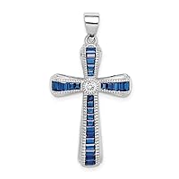 925 Sterling Silver Rh Plated Cubic Zirconia and Simulated Blue Spinel Religious Faith Cross Pendant Necklace Jewelry for Women