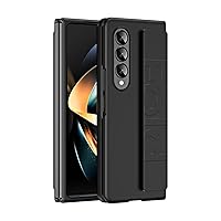 Silicone Grip Cover for Samsung Galaxy Z Fold 3 with Kickstand, Full Body Protective Phone Case W Finger Strap Handheld Design PC Shockproof Stand Case for Samsung Galaxy Z Fold 3 (Black)