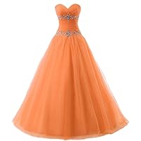 Women's A-line Beaded Tulle Evening Prom Dress Quinceanera Ball Gown