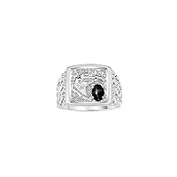 Rylos Men's Sterling Silver Lucky Nugget Horse Head Ring with 6X4MM Oval Gemstone and Diamond Accent - Birthstone Elegance for Men, Available in Sizes 8-13