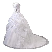 Women's Strapless Crystal Ruffled Organza A-line Wedding Dress Bridal Gown