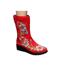 Women and Ladies Embroidery Fall Wedge Midcalf Boot Shoe
