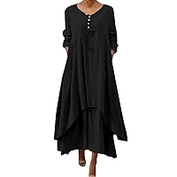 XJYIOEWT Long Sundresses for Women 2024 Plus Size, Irregular Solid Long Dress Sleeve Long Women Casual Loose O Neck Dre