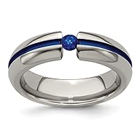Edward Mirell Titanium Polished Engravable Sapphire and Blue Anodized 6mm Band Jewelry Gifts for Women