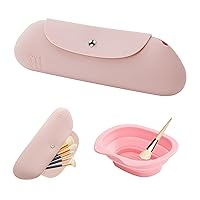 2 In 1 Silicone Makeup Brush Holder with Makeup Brush Cleaning Bowls, Large Travel Cosmetic Brush Pouch, Soft MakeUp Organizer Bag Case, with Anti-Fall Out Magnetic Closure, Pink+Pink