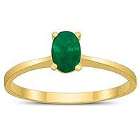 Oval Solitaire 6X4MM Emerald Ring in 10K Yellow Gold