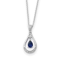 925 Sterling Silver Polished Spring Ring September Created Sapphire Necklace 1/2 Inch x 1 Inch comes with 18 Inch chain Jewelry for Women