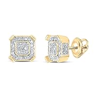 10kt Yellow Gold Round White Diamond Square Mens Stud Earrings 1/3 Cttw