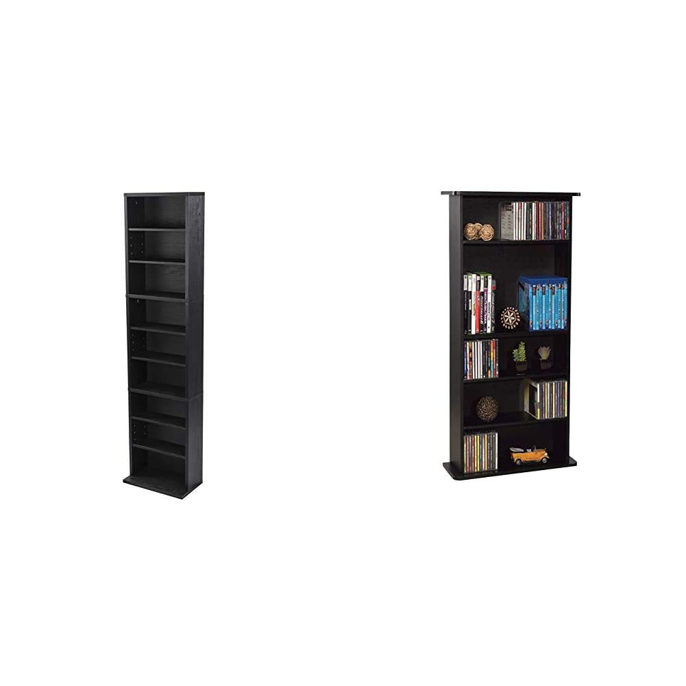 Atlantic Herrin Adjustable Media Cabinet, Textured Ebony & RA1711 Drawbridge Cd &ampamp DVD Multimedia Cabinet, 36" X 19" X 7", Black