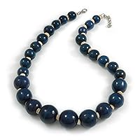 Avalaya Dark Blue Wood Bead Necklace - 50cm L/ 3cm Ext
